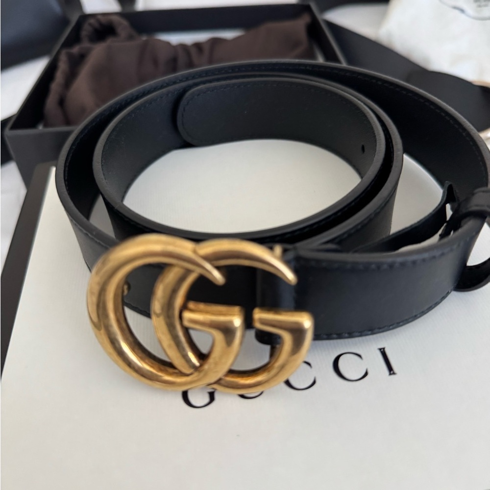 Gucci Black Belt with Gold GG Buckle